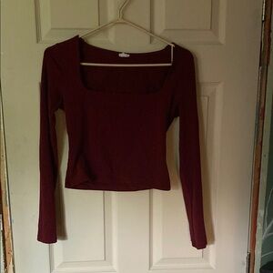 Garage Red Fitted Crop Blouse Long Sleeve